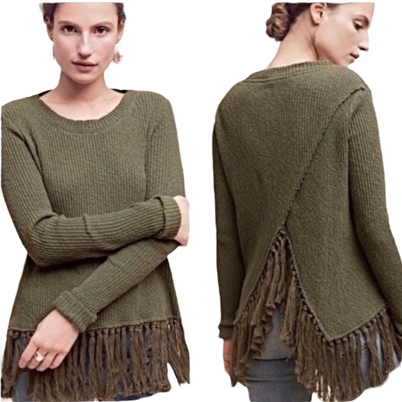 Anthropologie eri ali Tassel Olive Green Sweater New with Tags Women’s  X-Small - Picture 1 of 9
